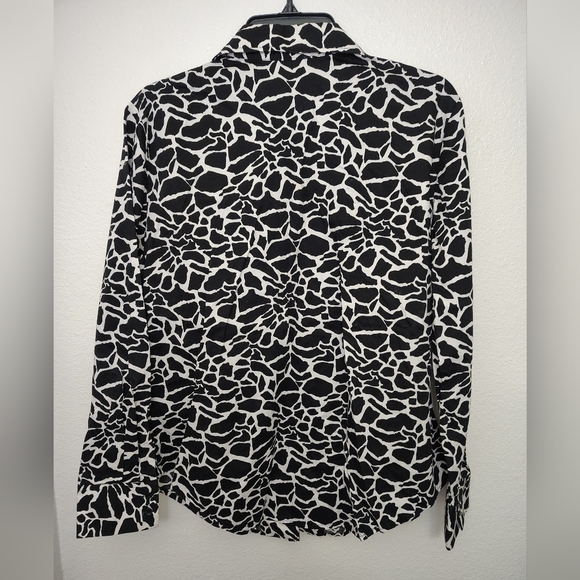 JONES NEW YORK Women's Cotton Blouse Long Sleeve Animal Print Black White L - Picture 9 of 10